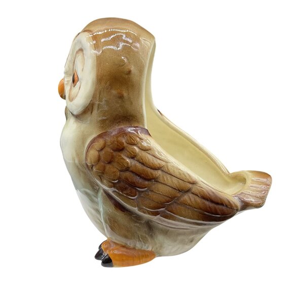 Vintage Owl Ceramic Planter Pot Brown & Cream Glossy Finish Andrea by Sadek - Picture 5 of 7